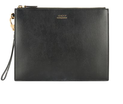 Leather Pouch, &pound;195, Handbags, Black, Leather, Front view